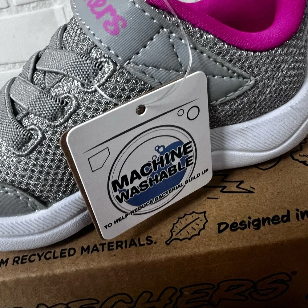 Girl Sz 7 Skechers Toddler Easy Peasy 302885N Gray Pink Silver Washable Sneaker